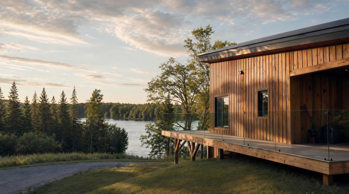 Chalet de luxe Barron Lakehouse au coucher du soleil, quai privé sur le lac Barron, Gore (Laurentides)