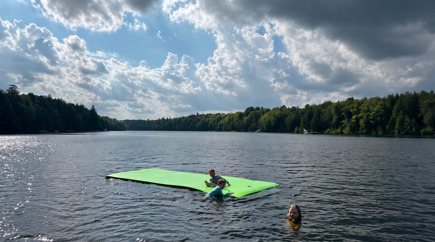 Lac Barron en été depuis le quai privé du chalet, Gore (Laurentides)