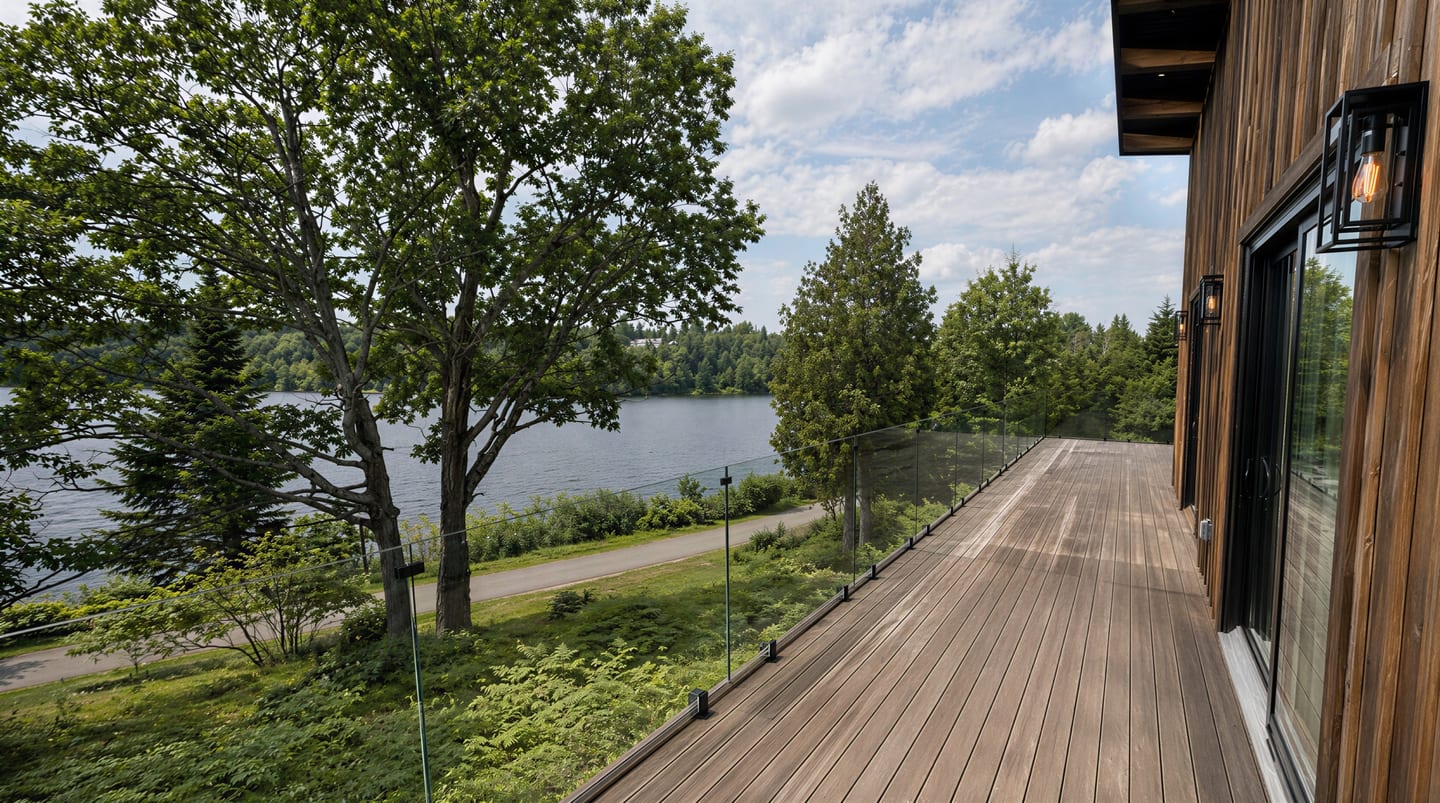 Vue depuis le balcon avec balustrade en verre